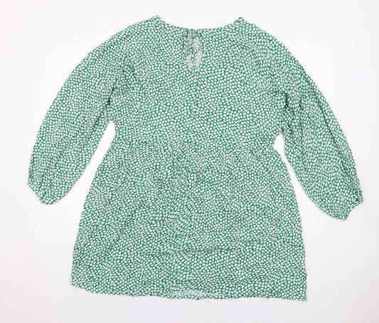 Daisy Street Womens Green Floral Viscose A-Line Size 6 Round Neck Pullover