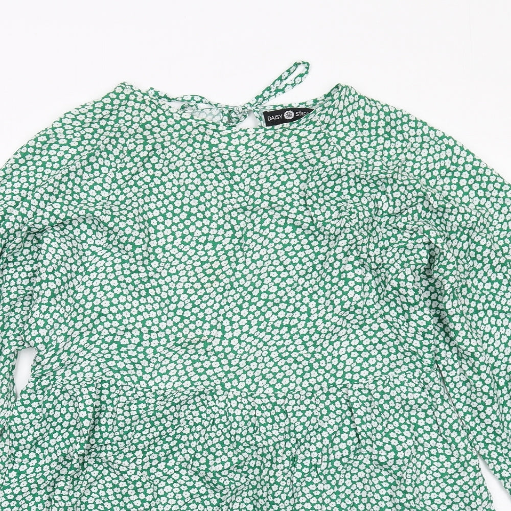 Daisy Street Womens Green Floral Viscose A-Line Size 6 Round Neck Pullover