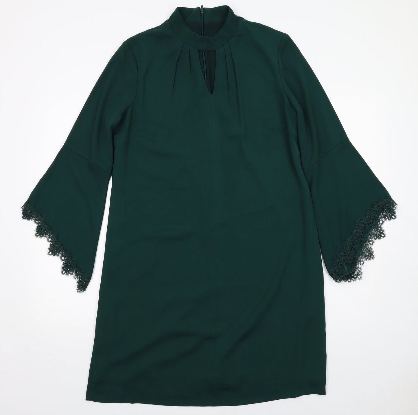 Debut Womens Green Polyester A-Line Size 14 Round Neck Zip