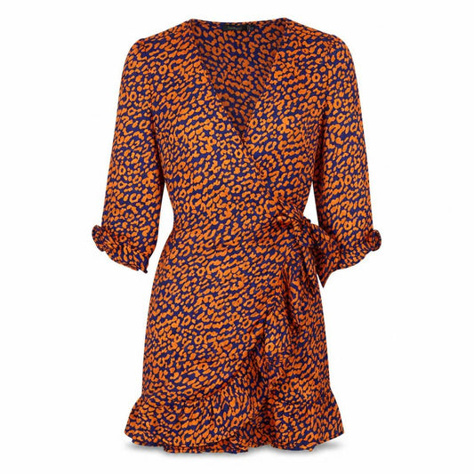 Boohoo Womens Orange Animal Print Polyester Wrap Dress Size 4 V-Neck Tie - Leopard pattern