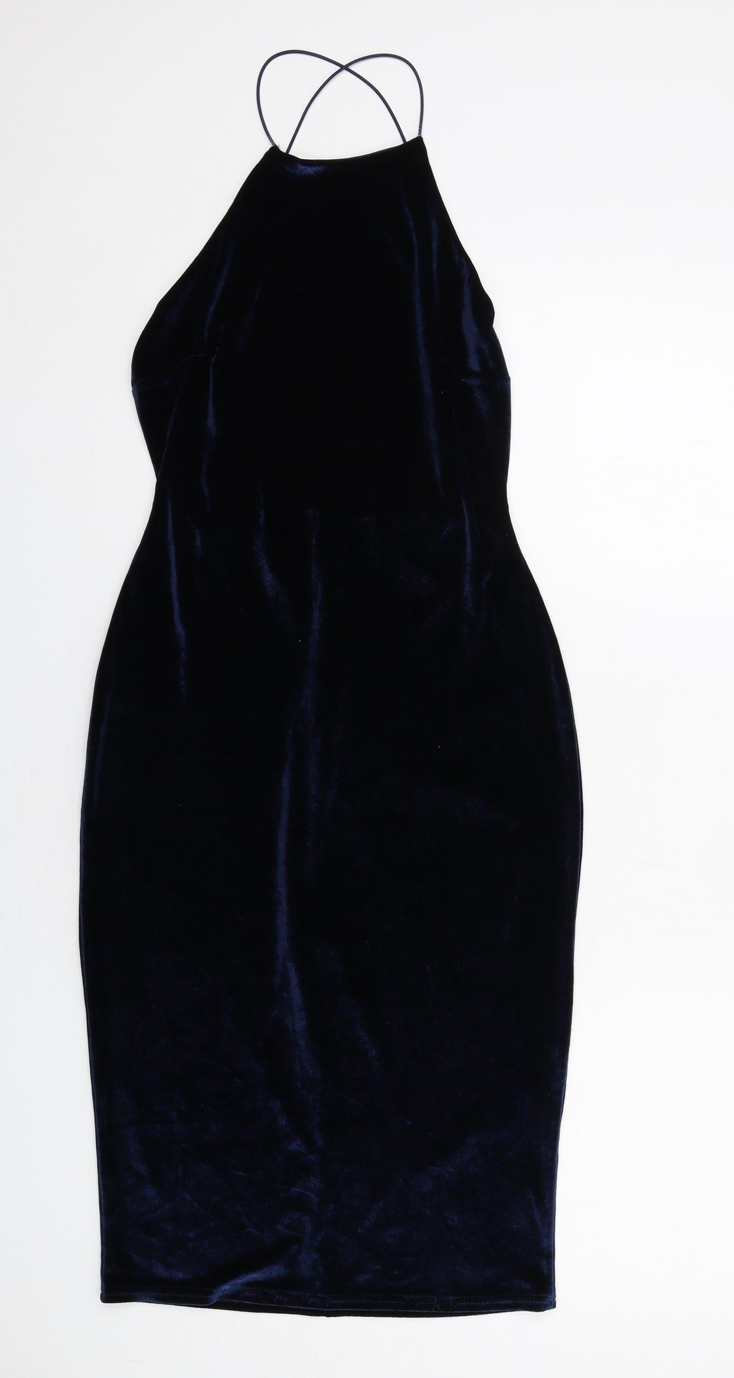 Missguided Womens Blue Polyester Bodycon Size 10 Round Neck Zip