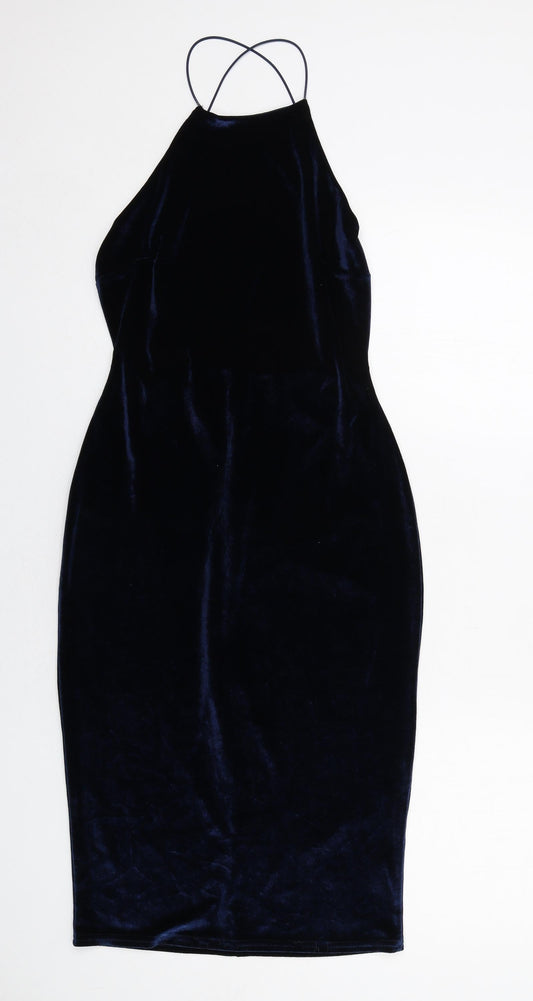 Missguided Womens Blue Polyester Bodycon Size 10 Round Neck Zip