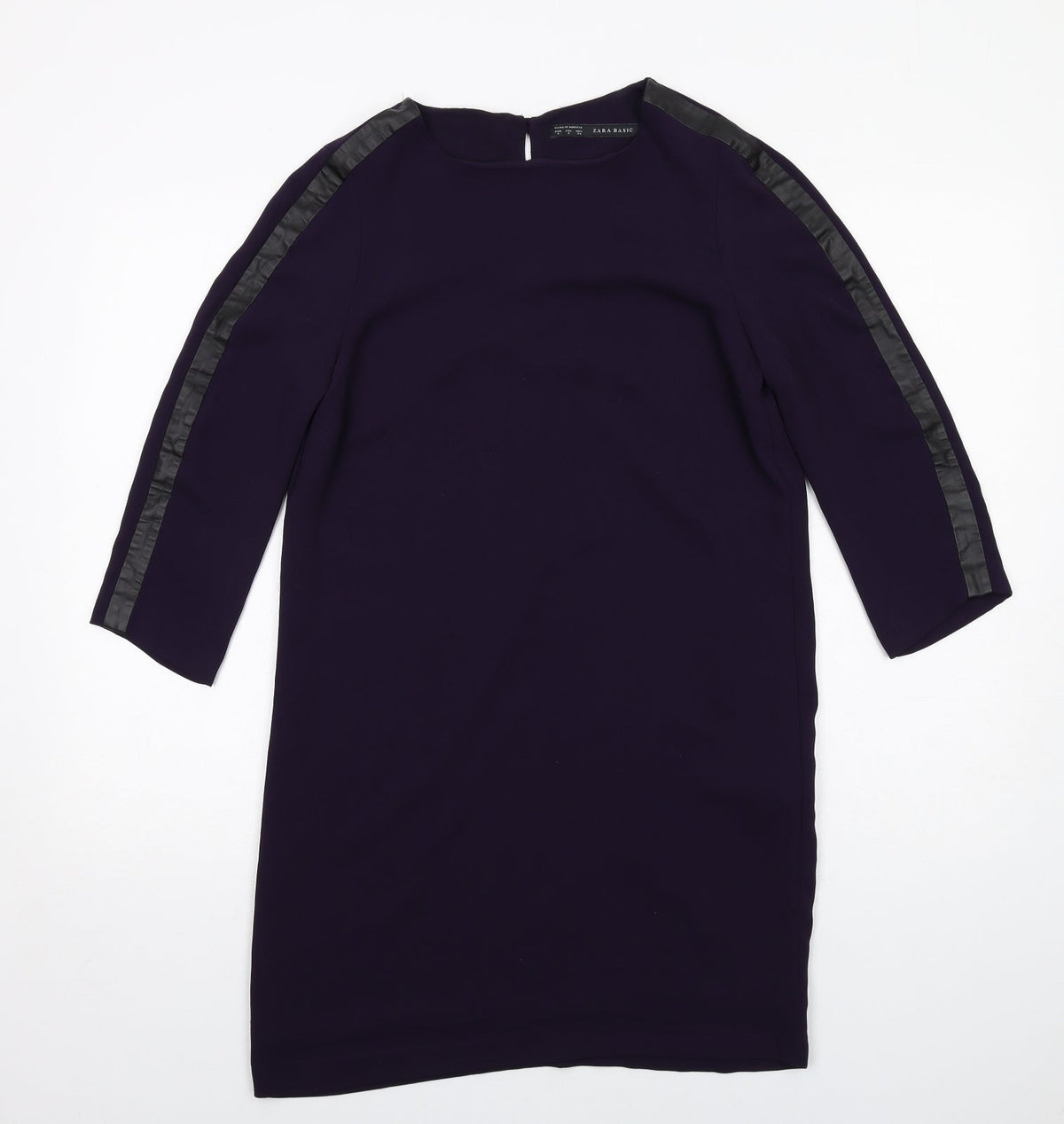 Zara Womens Purple Polyester A-Line Size S Round Neck Button