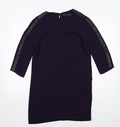 Zara Womens Purple Polyester A-Line Size S Round Neck Button