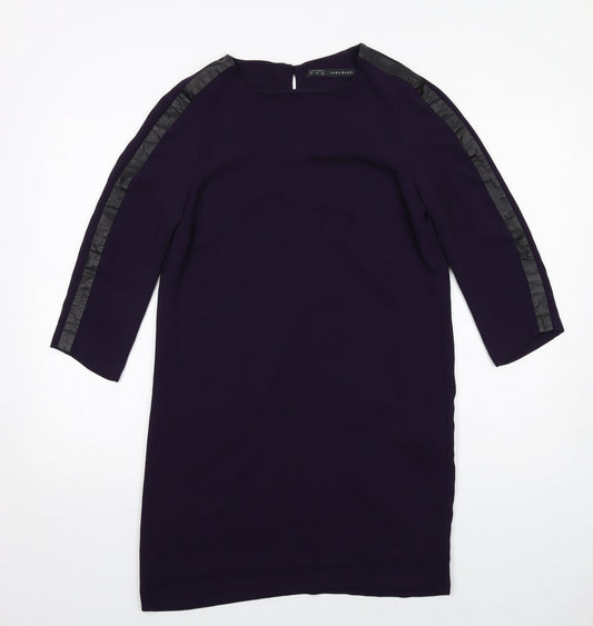 Zara Womens Purple Polyester A-Line Size S Round Neck Button
