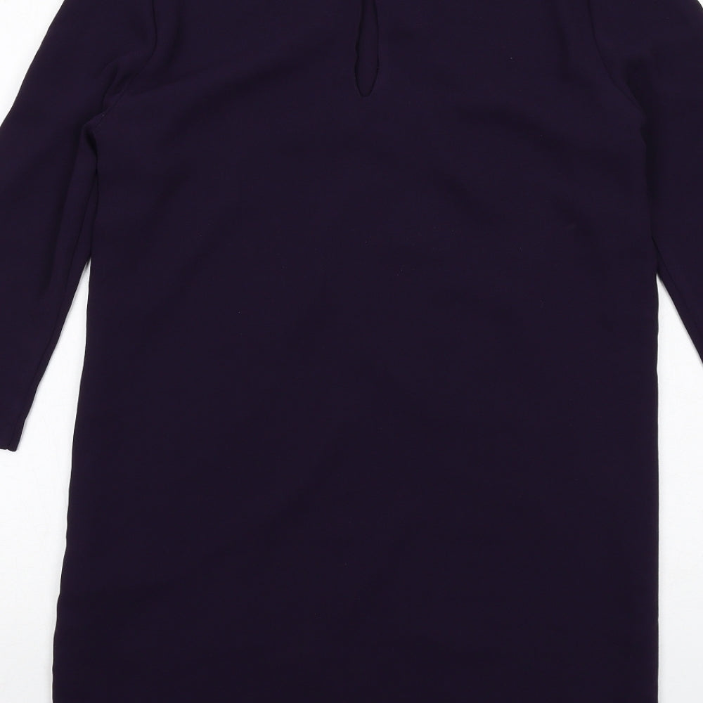Zara Womens Purple Polyester A-Line Size S Round Neck Button