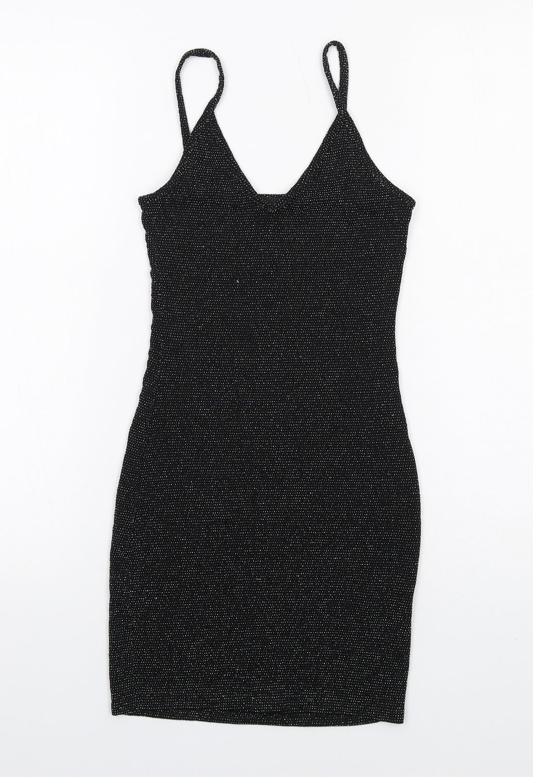 PRETTYLITTLETHING Womens Black Nylon Bodycon Size 4 V-Neck Pullover