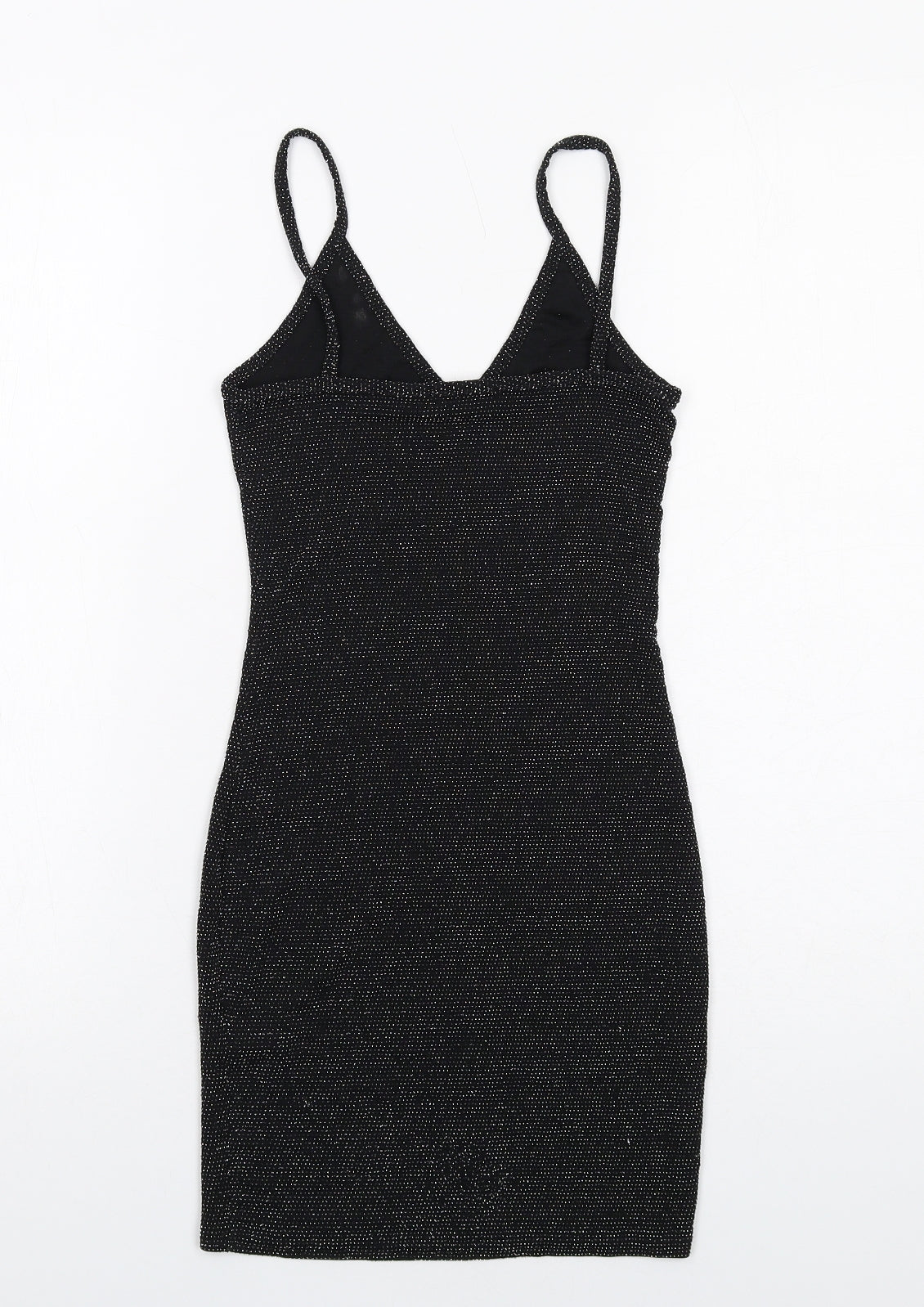 PRETTYLITTLETHING Womens Black Nylon Bodycon Size 4 V-Neck Pullover