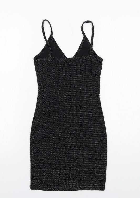 PRETTYLITTLETHING Womens Black Nylon Bodycon Size 4 V-Neck Pullover