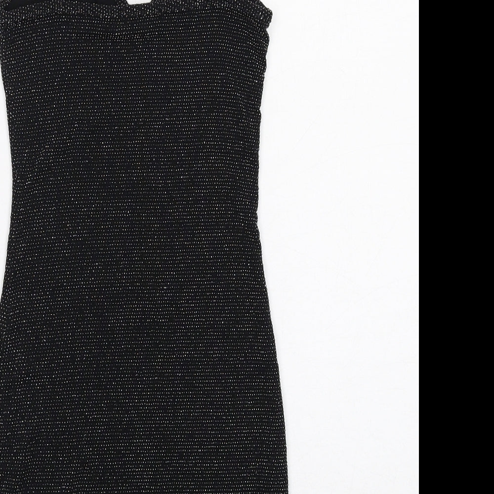 PRETTYLITTLETHING Womens Black Nylon Bodycon Size 4 V-Neck Pullover