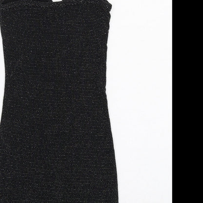 PRETTYLITTLETHING Womens Black Nylon Bodycon Size 4 V-Neck Pullover