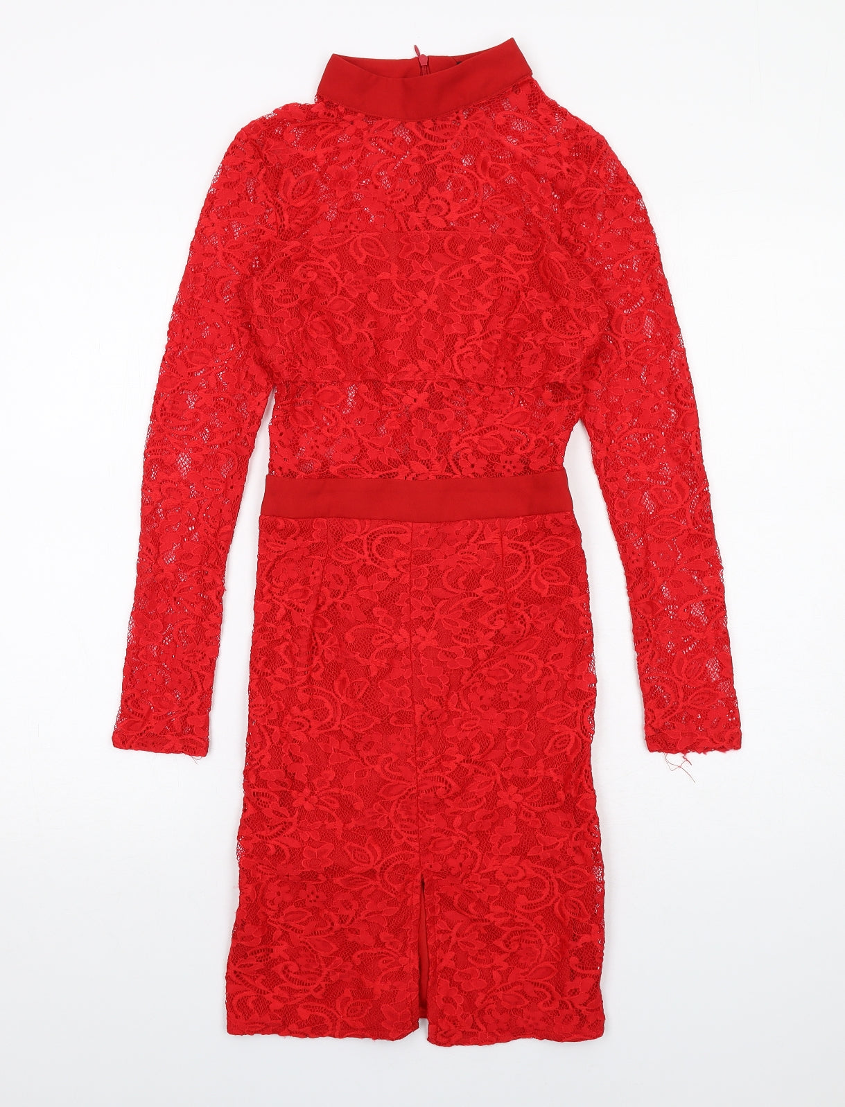 PRETTYLITTLETHING Womens Red Geometric Nylon A-Line Size 6 Round Neck Zip