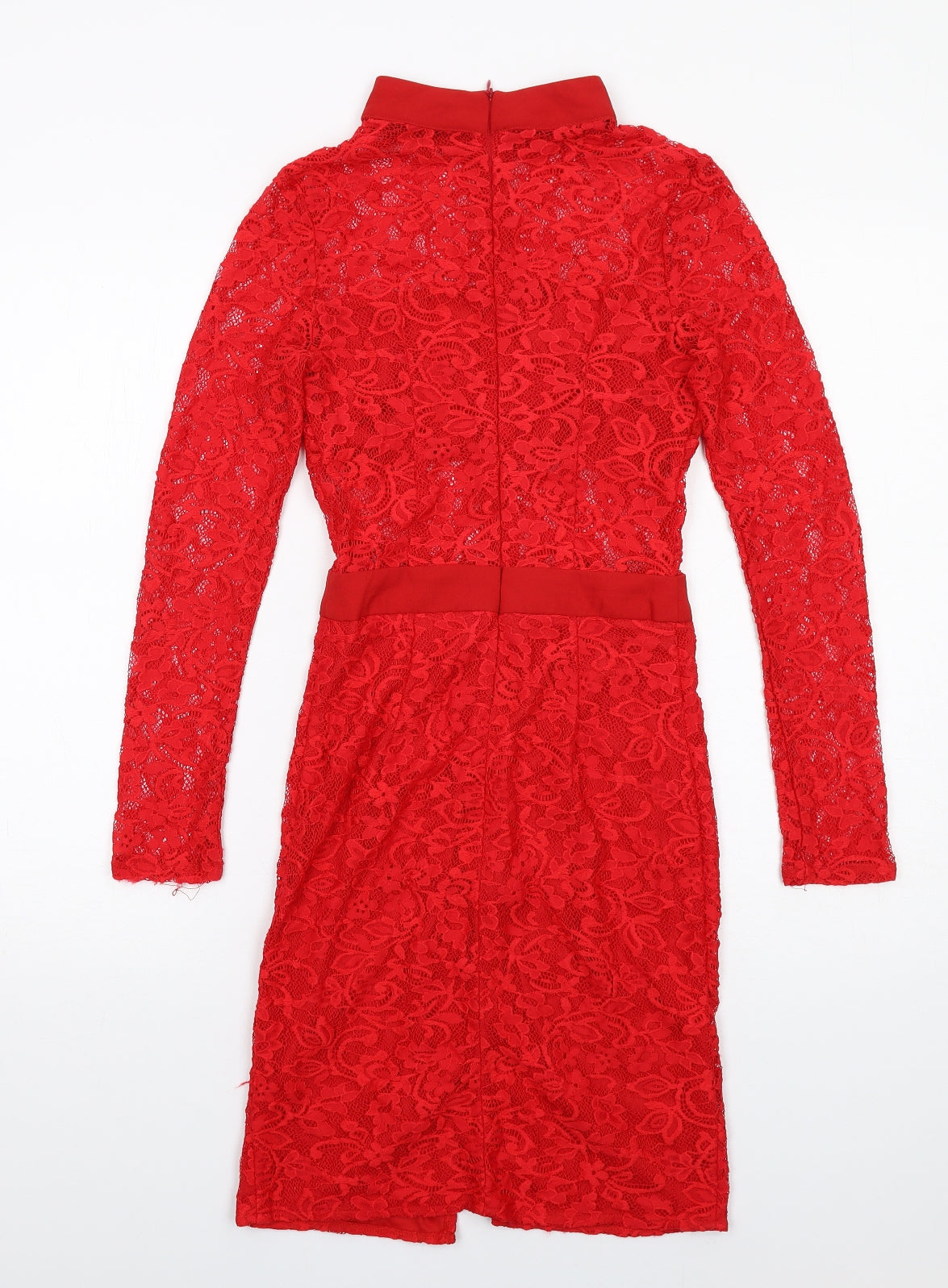 PRETTYLITTLETHING Womens Red Geometric Nylon A-Line Size 6 Round Neck Zip