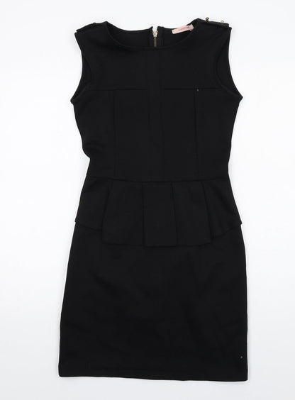 Code Pink Womens Black Polyester Shift Size 10 Round Neck Zip