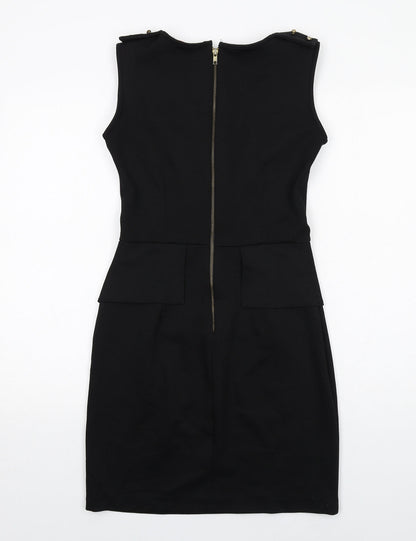 Code Pink Womens Black Polyester Shift Size 10 Round Neck Zip