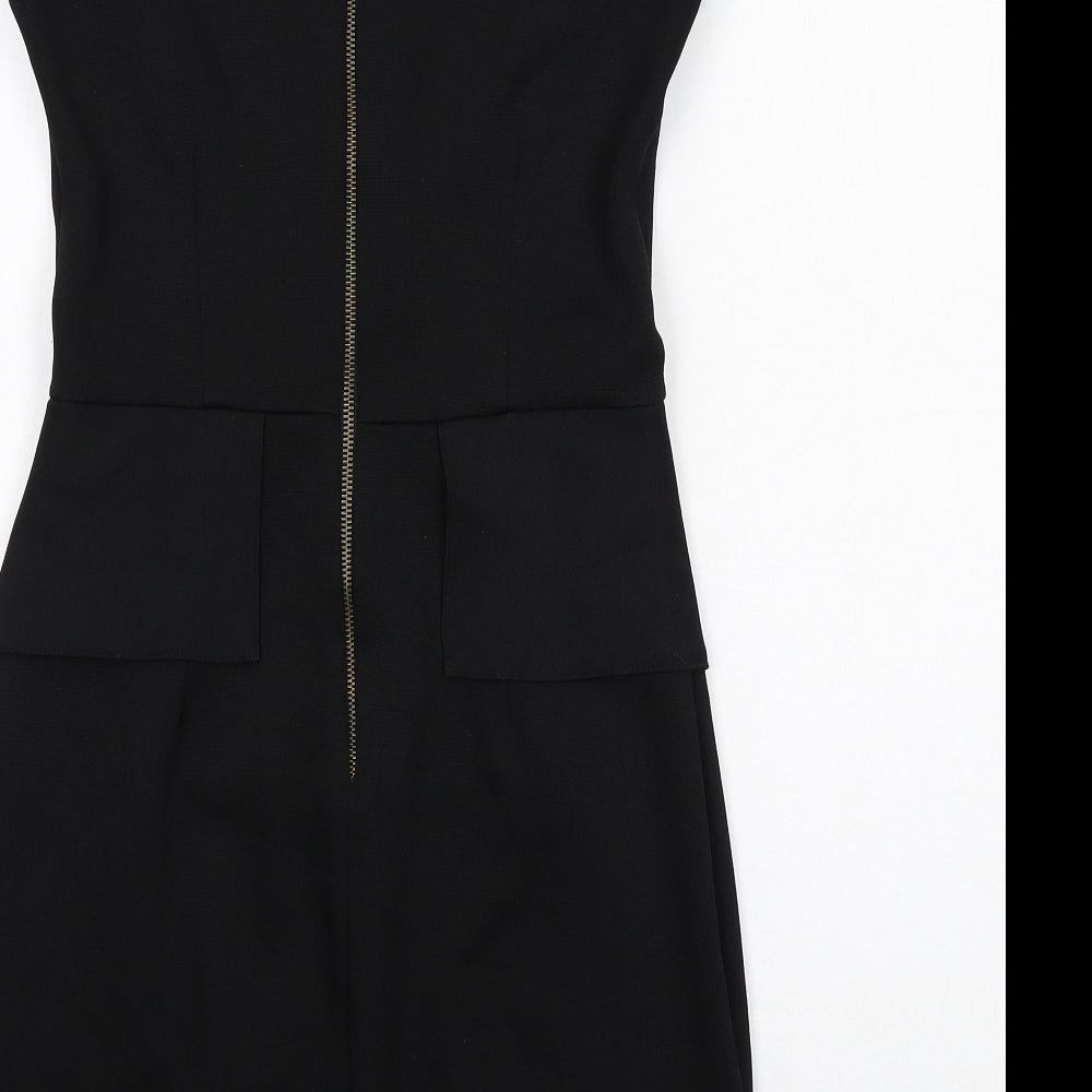 Code Pink Womens Black Polyester Shift Size 10 Round Neck Zip