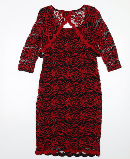 Per Una Womens Red Floral Polyester A-Line Size 8 Scoop Neck Pullover