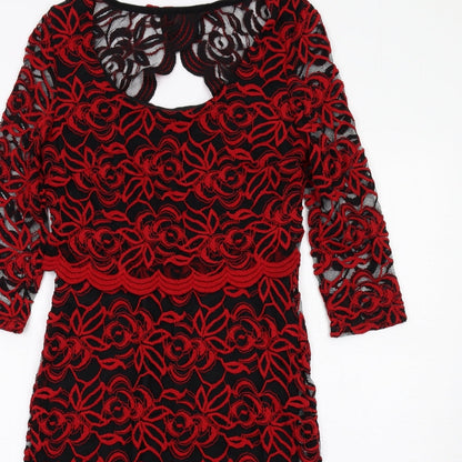 Per Una Womens Red Floral Polyester A-Line Size 8 Scoop Neck Pullover