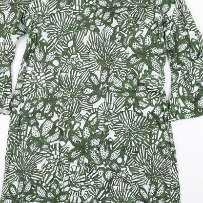 H&M Womens Green Floral Cotton A-Line Size 8 Off the Shoulder Pullover