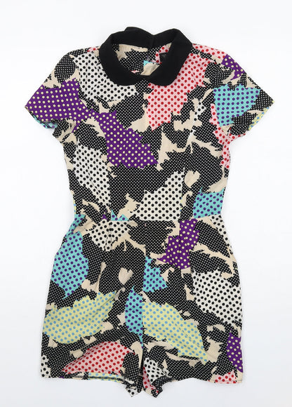 Topshop Womens Multicoloured Geometric Viscose Playsuit One-Piece Size 8 Zip