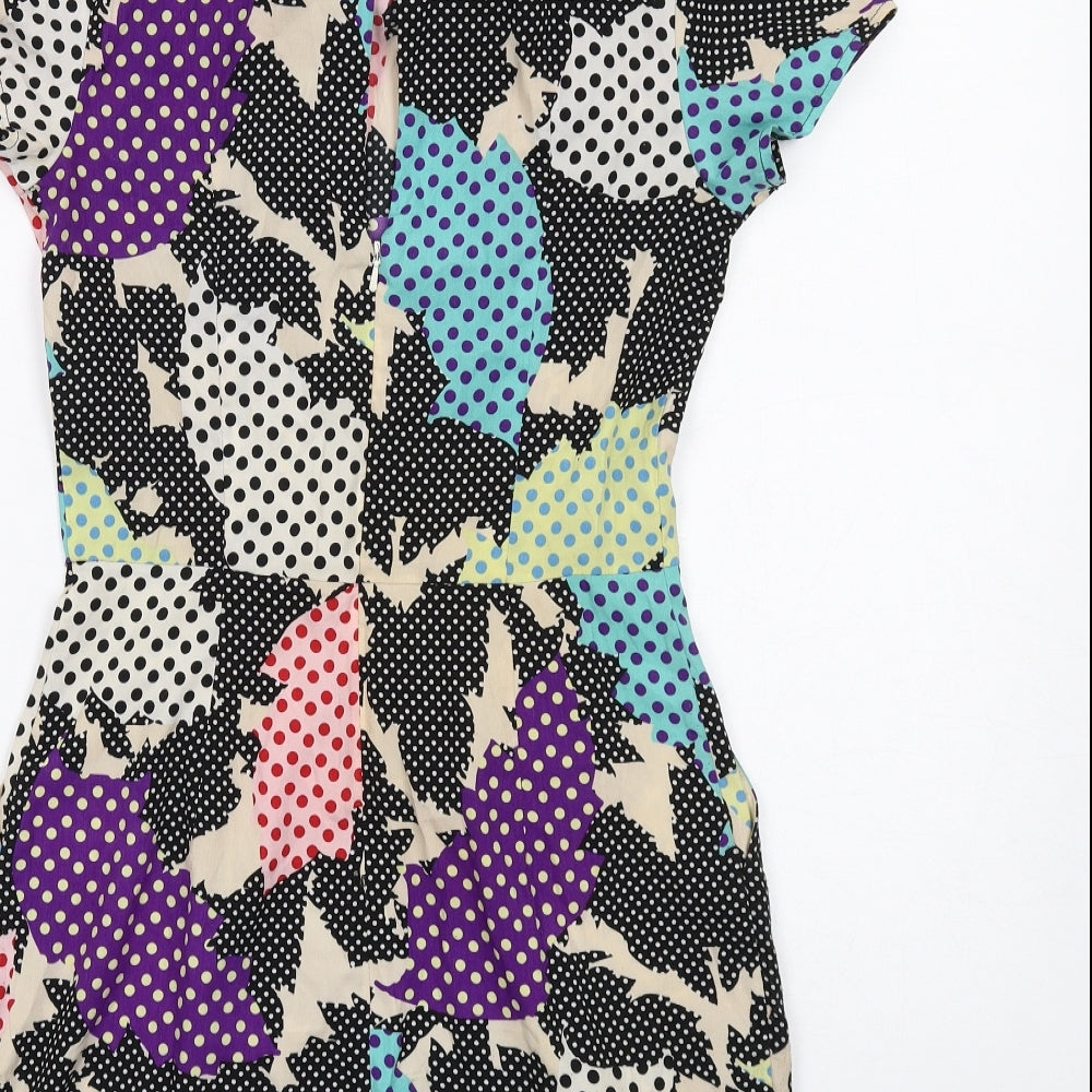 Topshop Womens Multicoloured Geometric Viscose Playsuit One-Piece Size 8 Zip