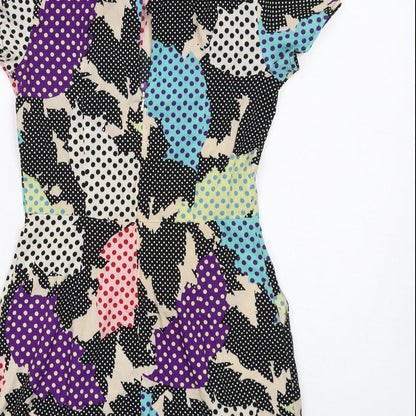 Topshop Womens Multicoloured Geometric Viscose Playsuit One-Piece Size 8 Zip