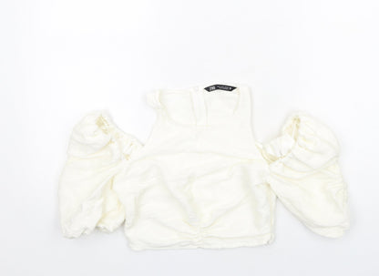Womens UK Size S Zara Ivory Cropped Blouse