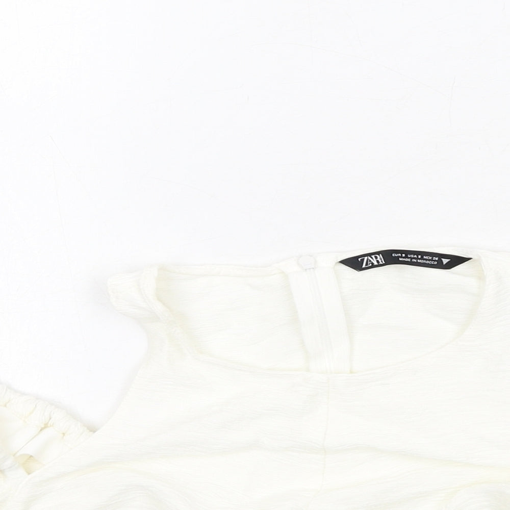 Womens UK Size S Zara Ivory Cropped Blouse