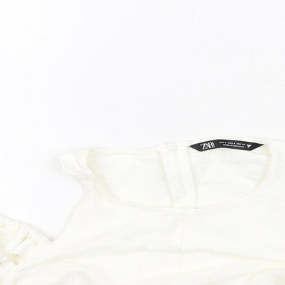 Womens UK Size S Zara Ivory Cropped Blouse