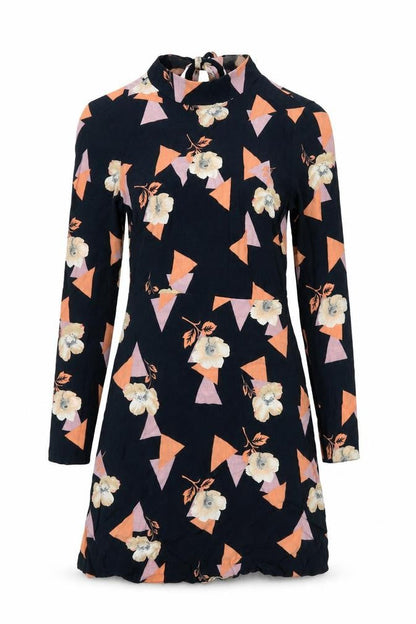ASOS Womens Black Geometric Viscose A-Line Size 4 Round Neck Zip