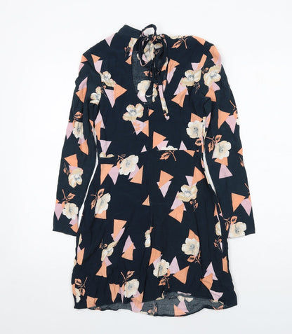 ASOS Womens Black Geometric Viscose A-Line Size 4 Round Neck Zip
