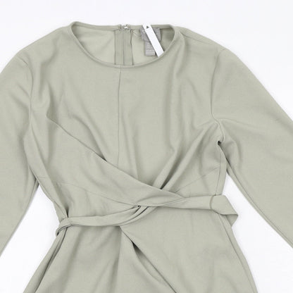ASOS Womens Green Polyester A-Line Size 6 Round Neck Zip