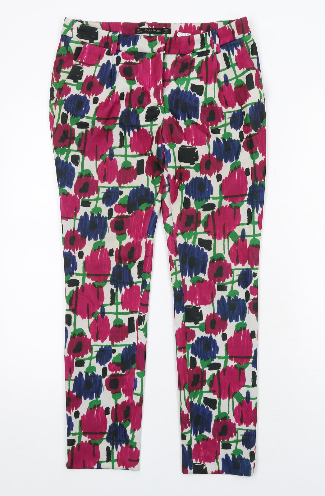Womens UK Size S Zara Regular Fit Carrot Multicoloured Trousers
