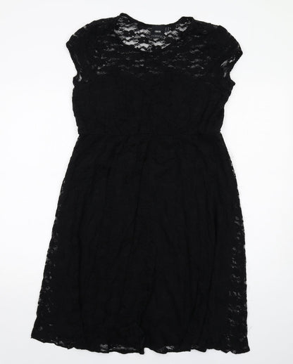 ASOS Womens Black Floral Nylon Shift Size 14 Round Neck Pullover