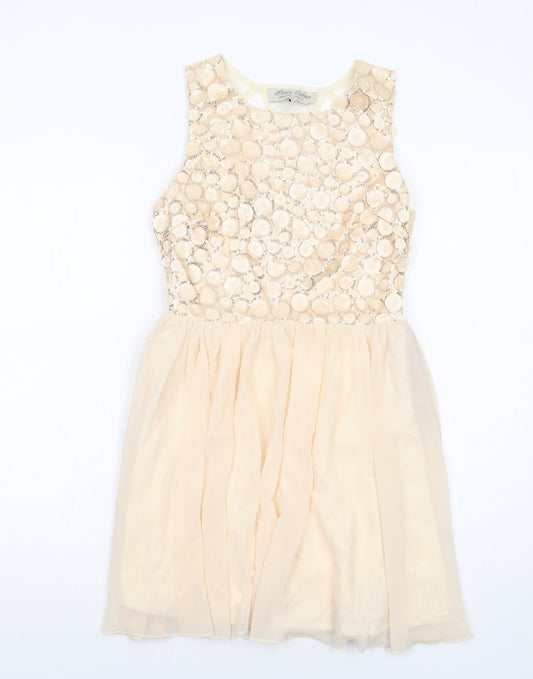 Parisian Collection Womens Ivory Geometric Polyester Fit & Flare Size 10 Round Neck Zip