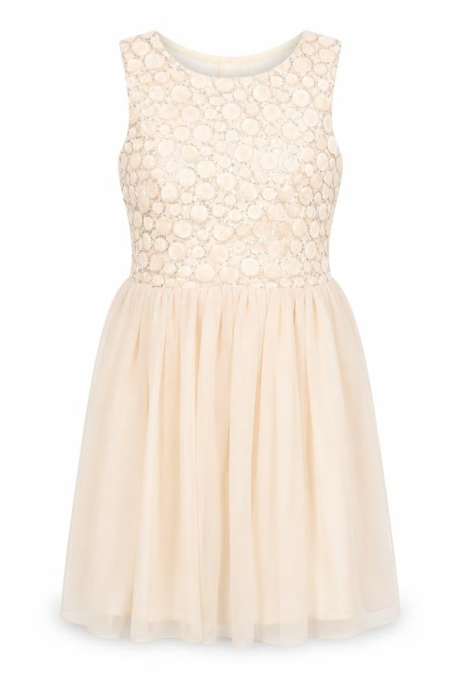 Parisian Collection Womens Ivory Geometric Polyester Fit & Flare Size 10 Round Neck Zip