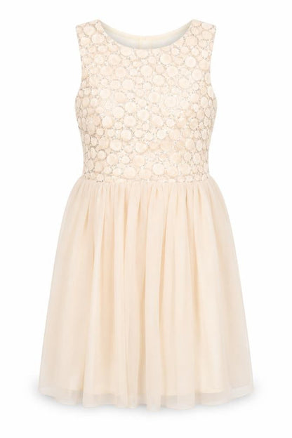Parisian Collection Womens Ivory Geometric Polyester Fit & Flare Size 10 Round Neck Zip