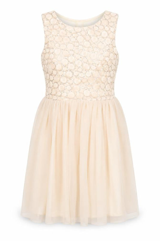Parisian Collection Womens Ivory Geometric Polyester Fit & Flare Size 10 Round Neck Zip