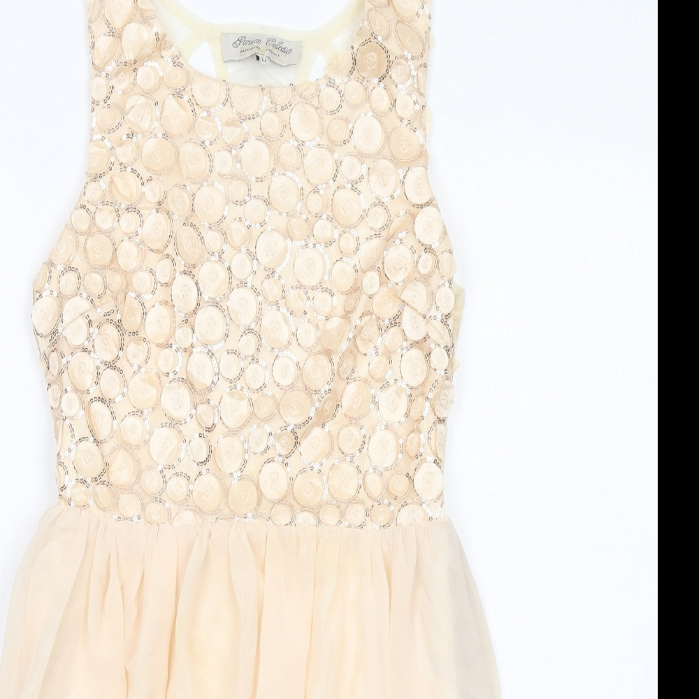 Parisian Collection Womens Ivory Geometric Polyester Fit & Flare Size 10 Round Neck Zip