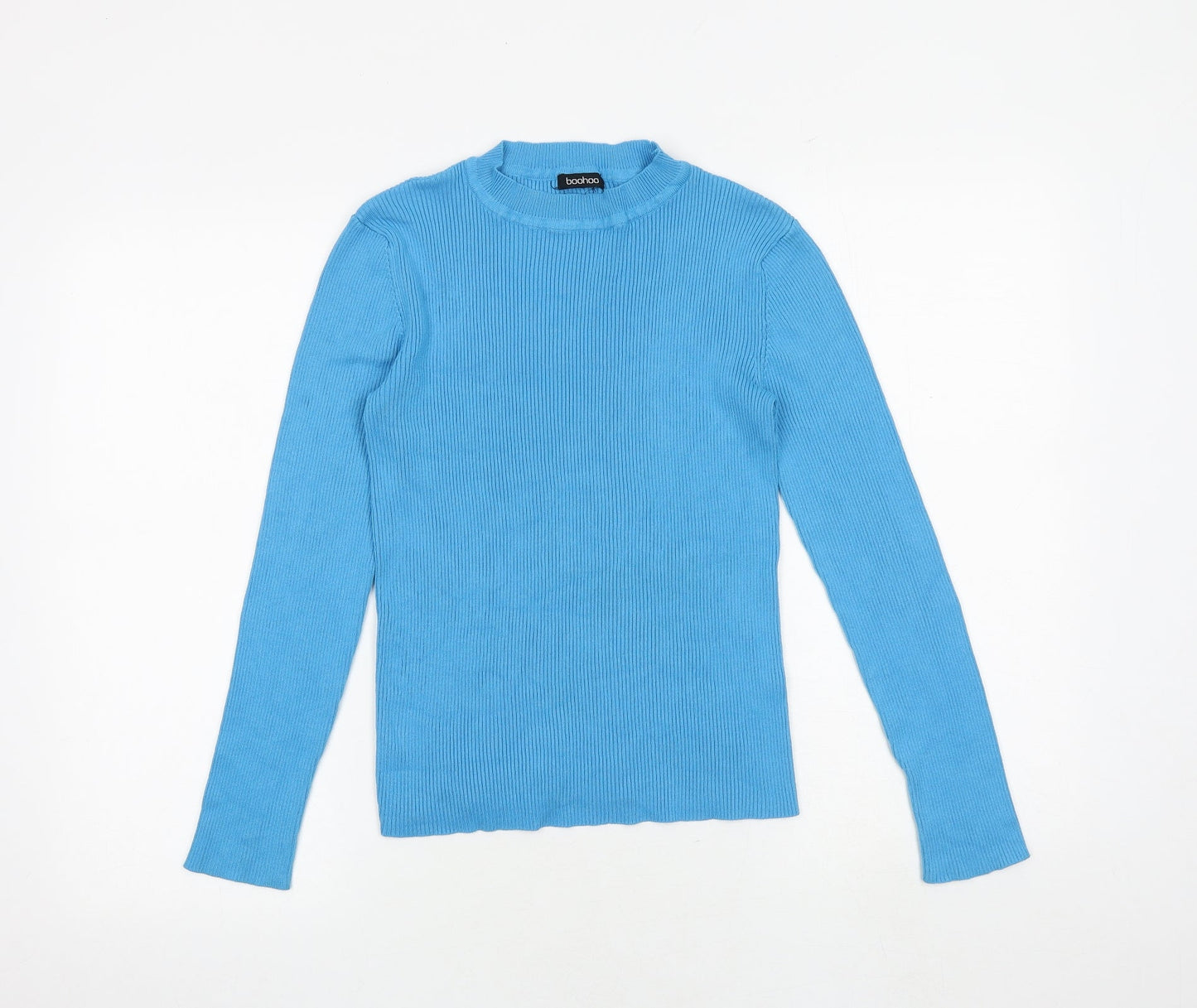 Boohoo Womens Blue Round Neck Viscose Pullover Jumper Size S