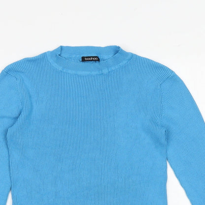 Boohoo Womens Blue Round Neck Viscose Pullover Jumper Size S