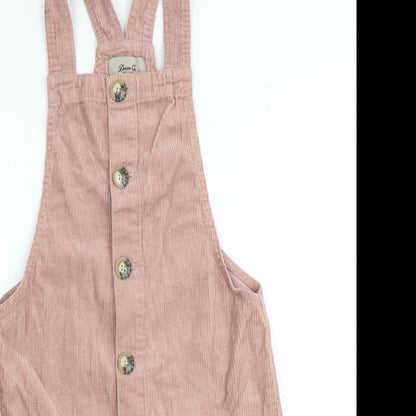 Denim & Co. Womens Pink 100% Cotton Pinafore/Dungaree Dress Size 6 Square Neck Button