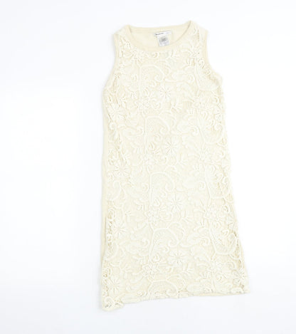 Mango Womens Beige Floral 100% Cotton Shift Size S Round Neck Pullover