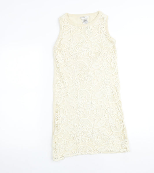 Mango Womens Beige Floral 100% Cotton Shift Size S Round Neck Pullover