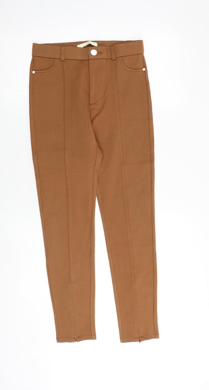 Gold SK Womens Brown Cotton Trousers Size 12 Regular Button