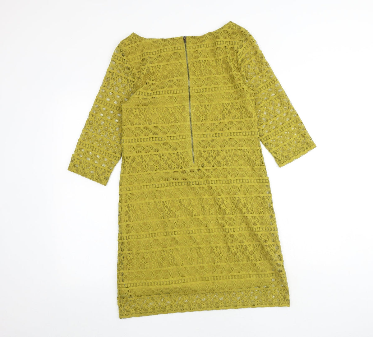 Warehouse Womens Green Geometric Polyester A-Line Size 12 Round Neck Zip