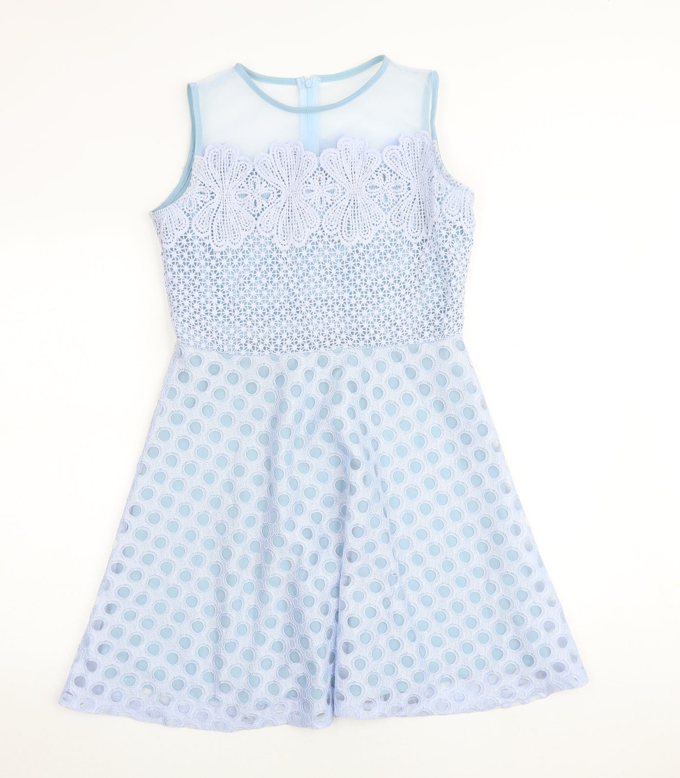 Quiz Womens Blue Geometric Polyester Fit & Flare Size 10 Round Neck Button