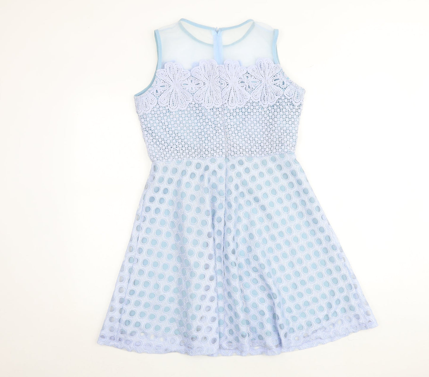 Quiz Womens Blue Geometric Polyester Fit & Flare Size 10 Round Neck Button