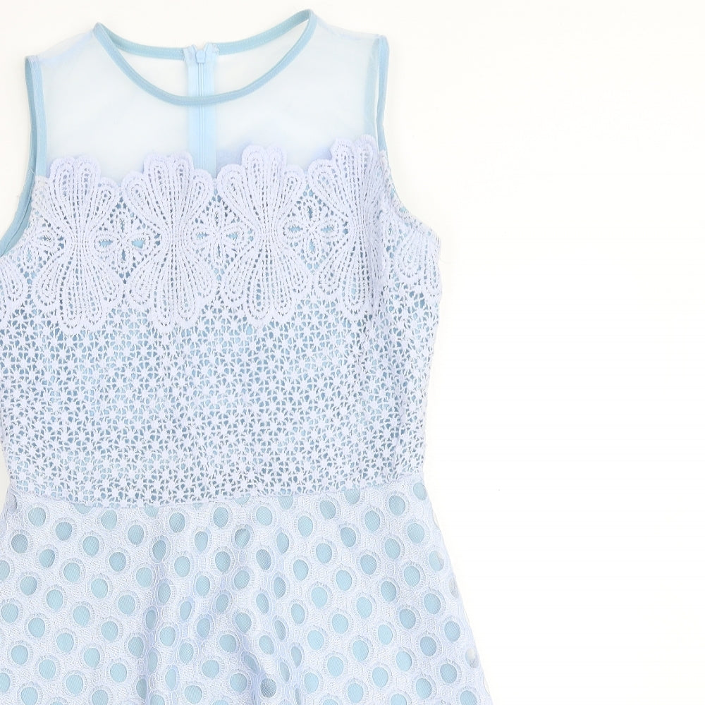 Quiz Womens Blue Geometric Polyester Fit & Flare Size 10 Round Neck Button