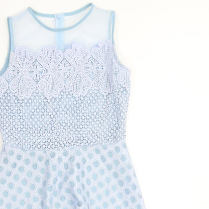 Quiz Womens Blue Geometric Polyester Fit & Flare Size 10 Round Neck Button